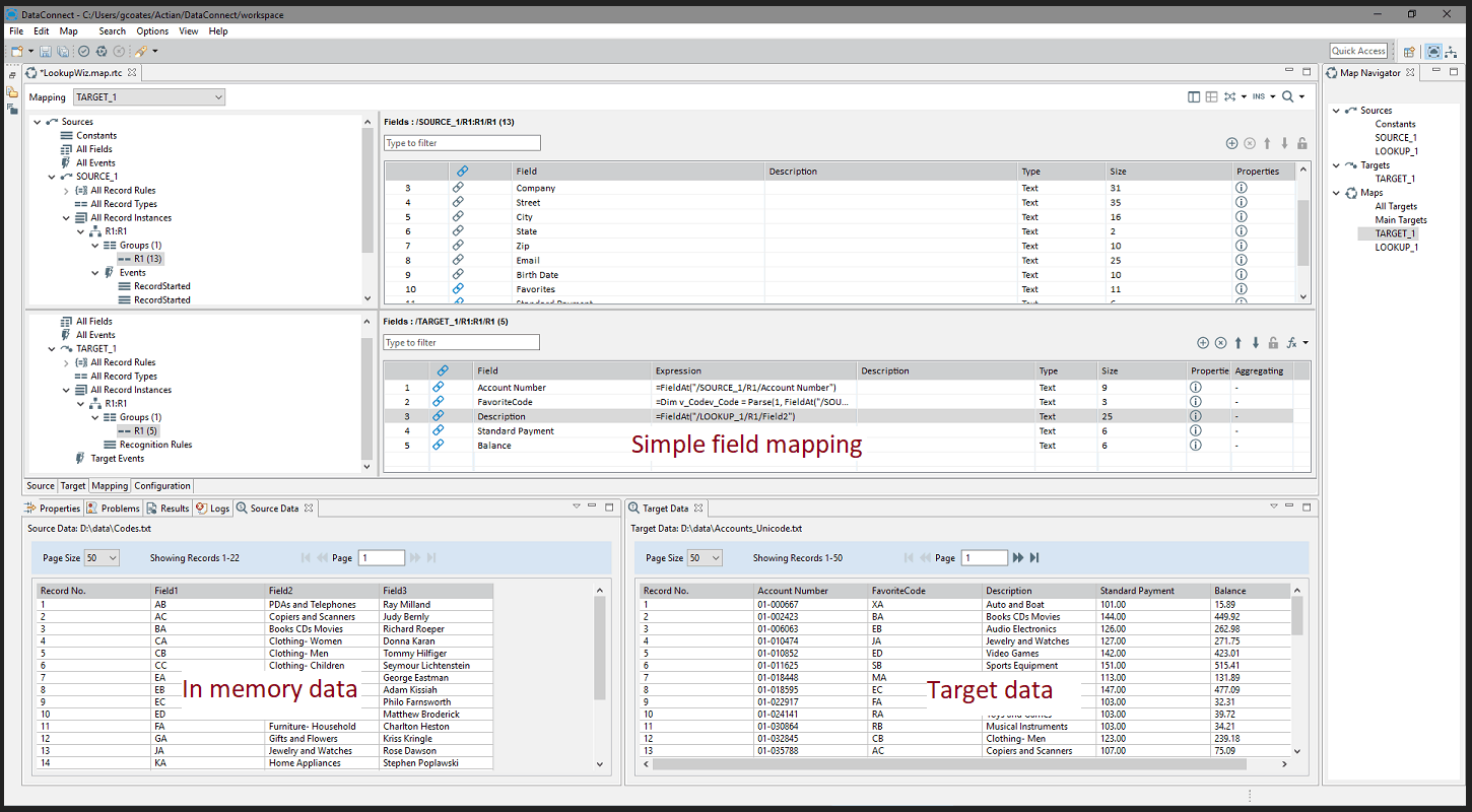 Screenshot van Actian Data Integration software.