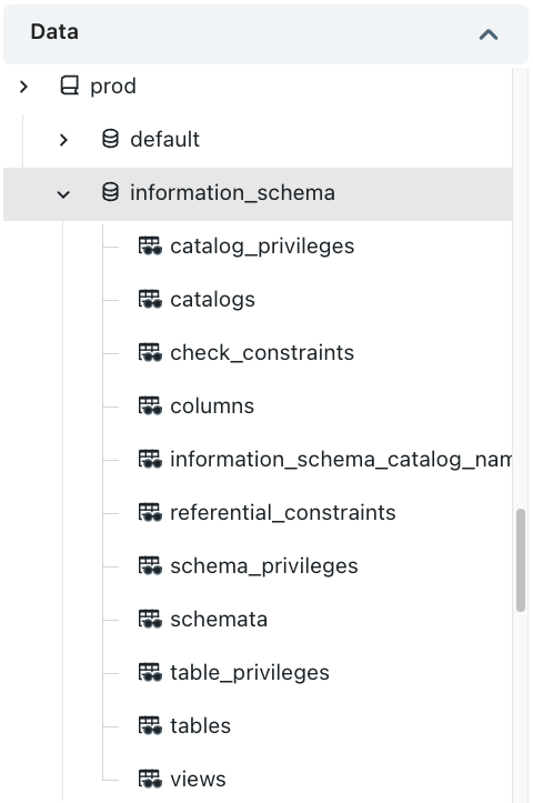 Screenshot van Databricks Unity Catalog software.
