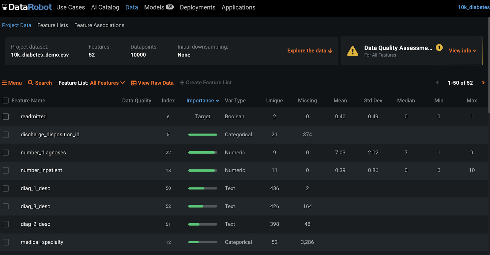 Screenshot van DataRobot AutoML software.
