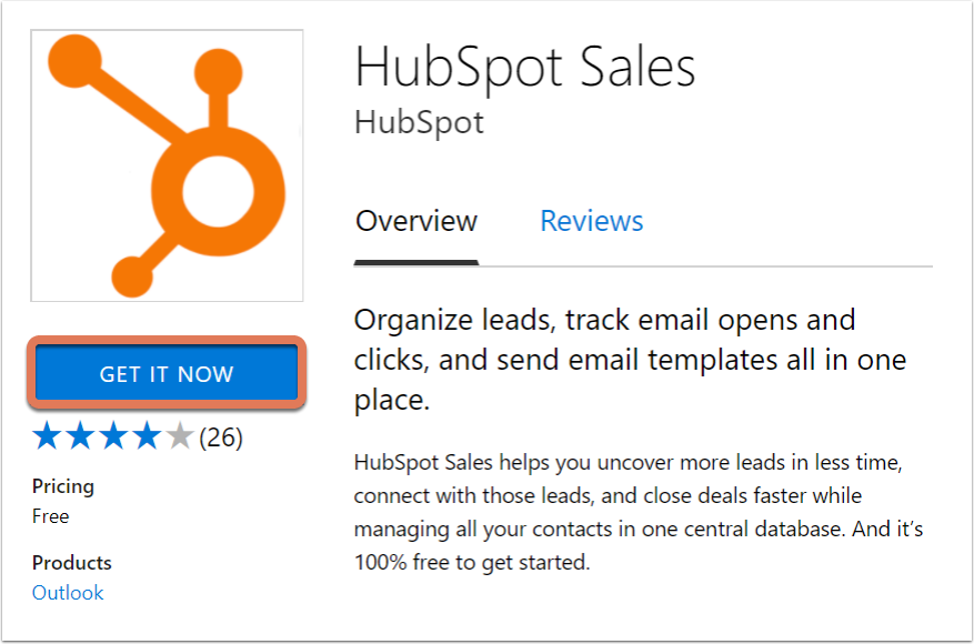 Screenshot van HubSpot Sales Outlook software.