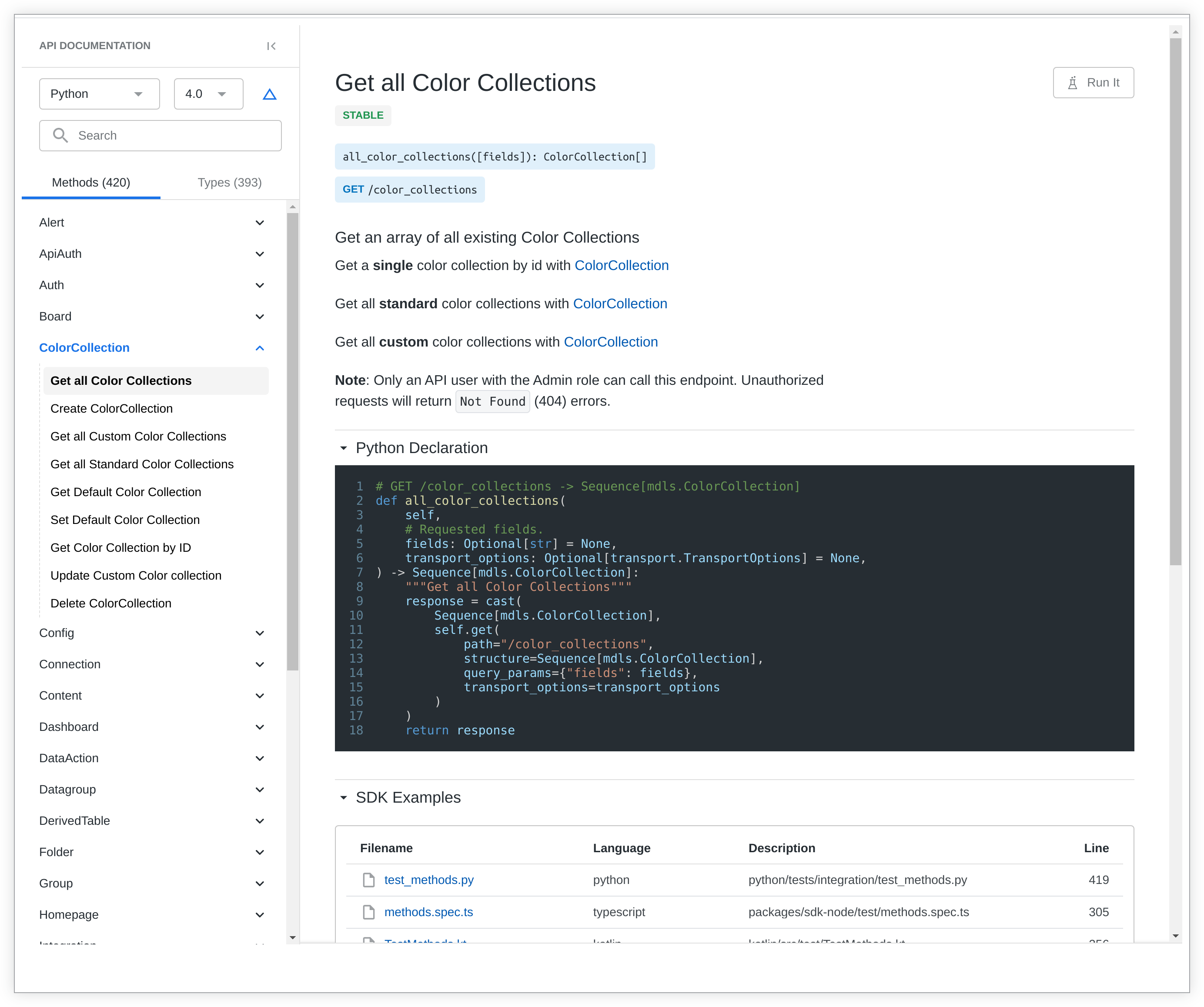 Screenshot van Looker API software.