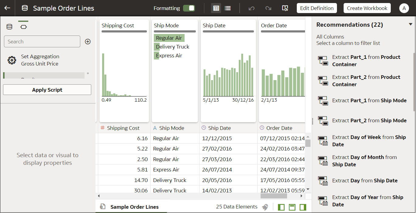 Screenshot van Oracle Analytics software.