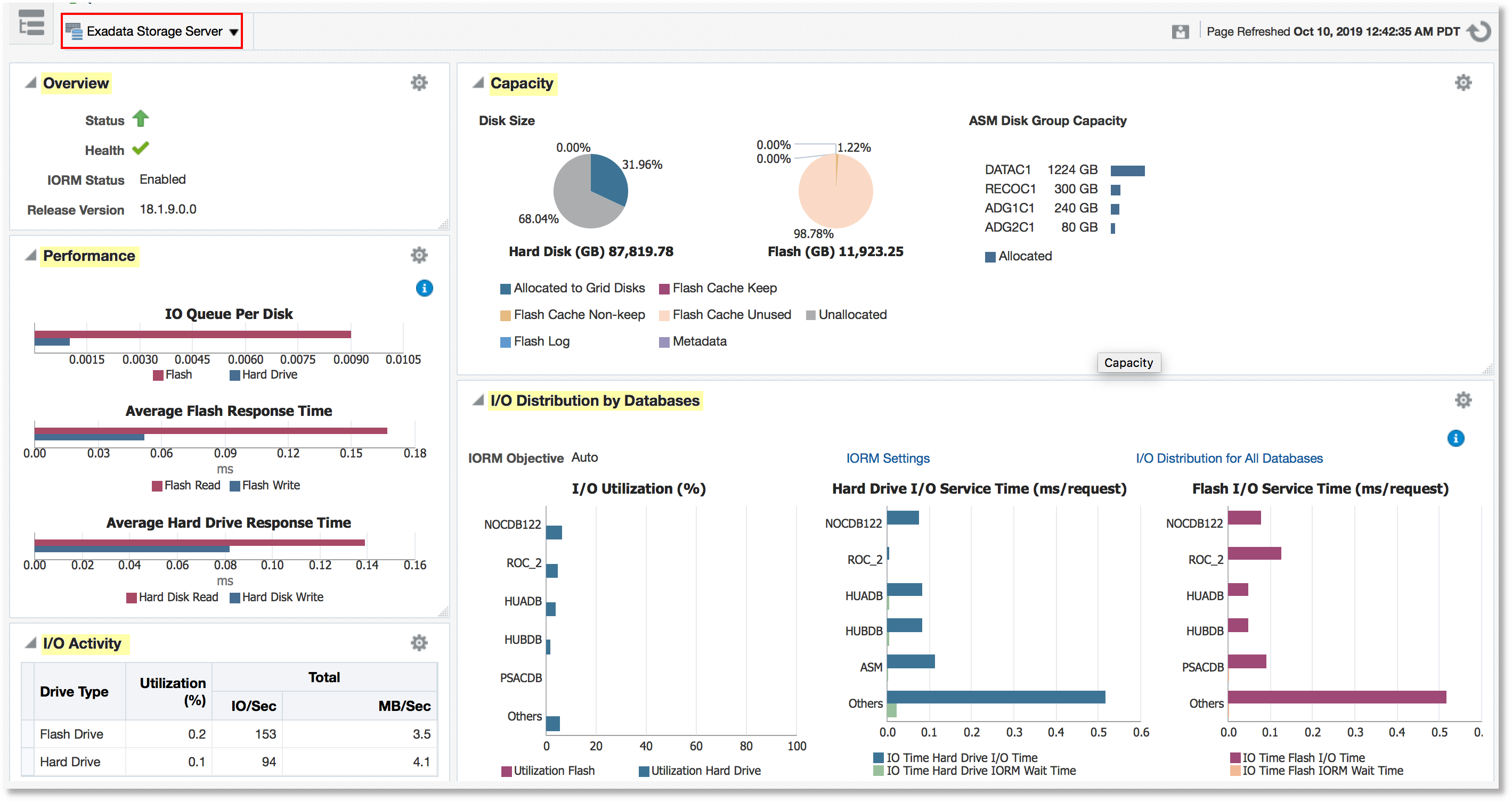 Screenshot van Oracle Exadata software.