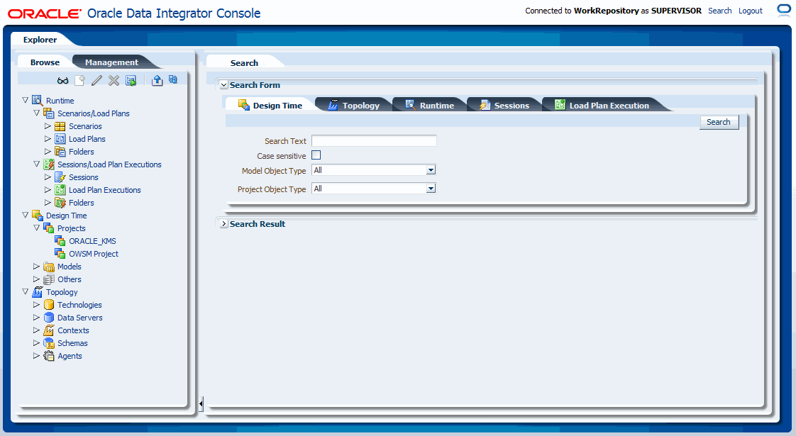 Screenshot van Oracle Data Integrator software.