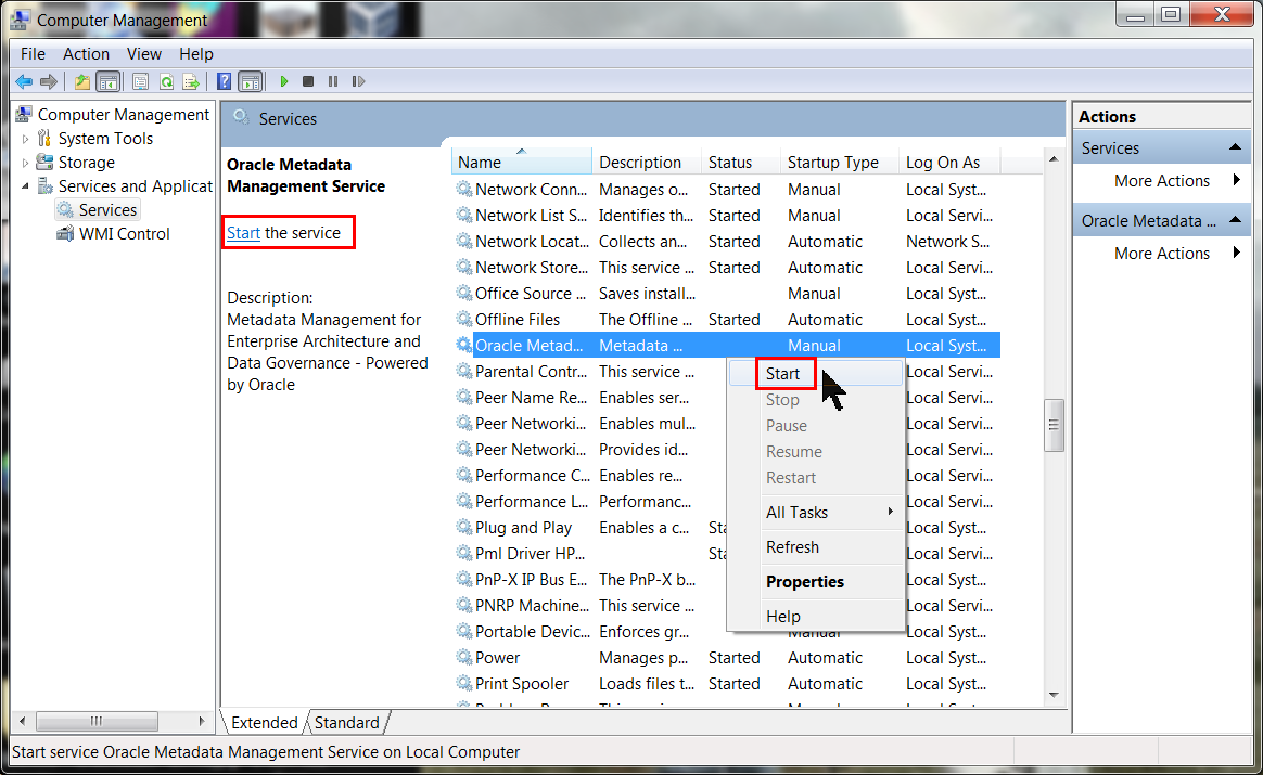 Schema van Oracle Metadata Management.
