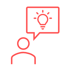 Icon met persoon en een denkwolkje met een lampje