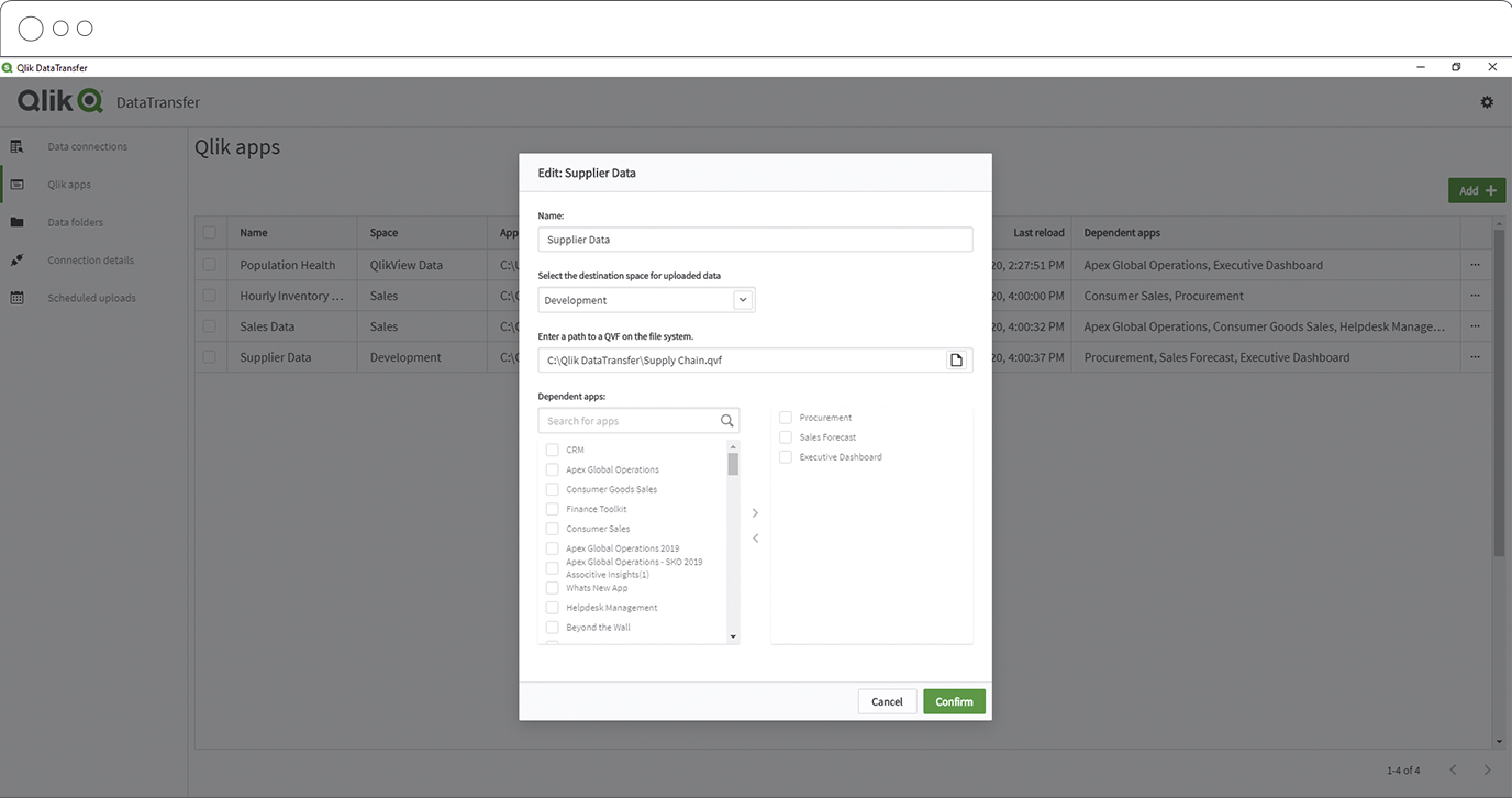 Schema van Qlik DataTransfer.