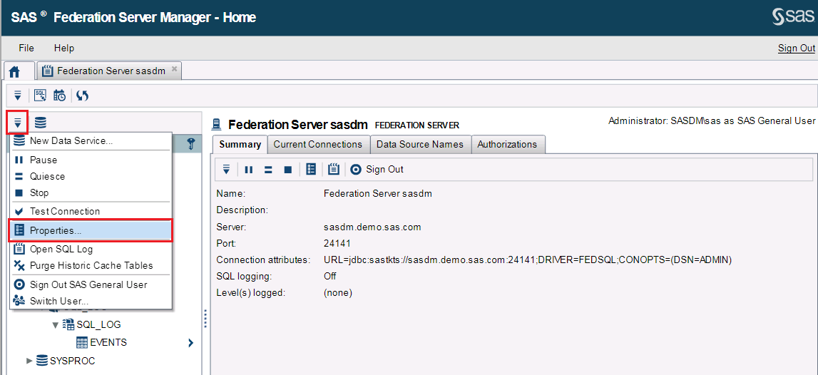 Schema van SAS Federation Server.