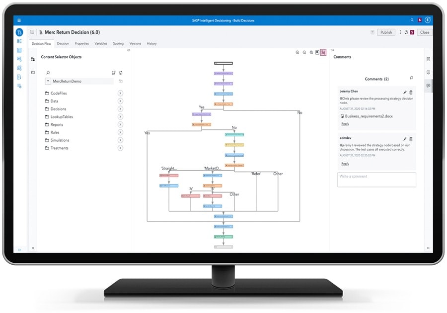 Screenshot van SAS Real-time Decision Manager software.