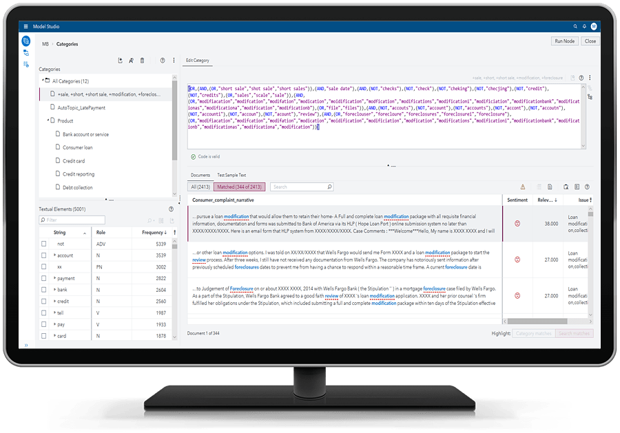 Afbeelding van SAS Visual Text Analytics tools.