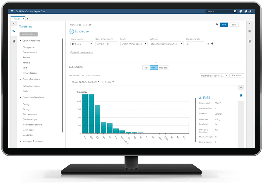 Screenshot van SAS Data Quality software.