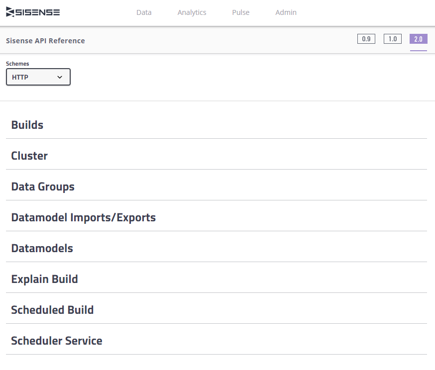 Screenshot van Sisense REST API software.