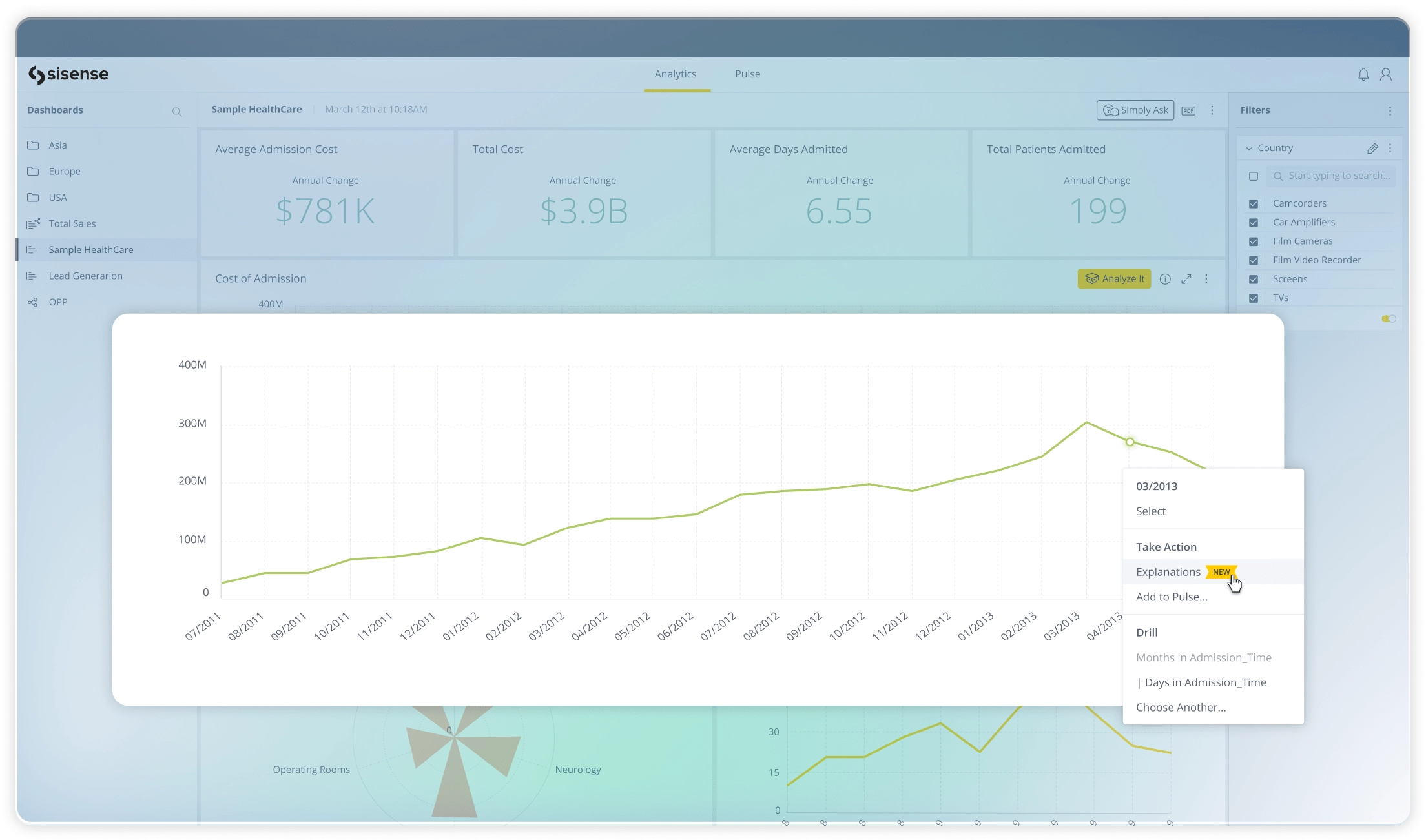 Afbeelding van Sisense Self-Service Analytics tools.