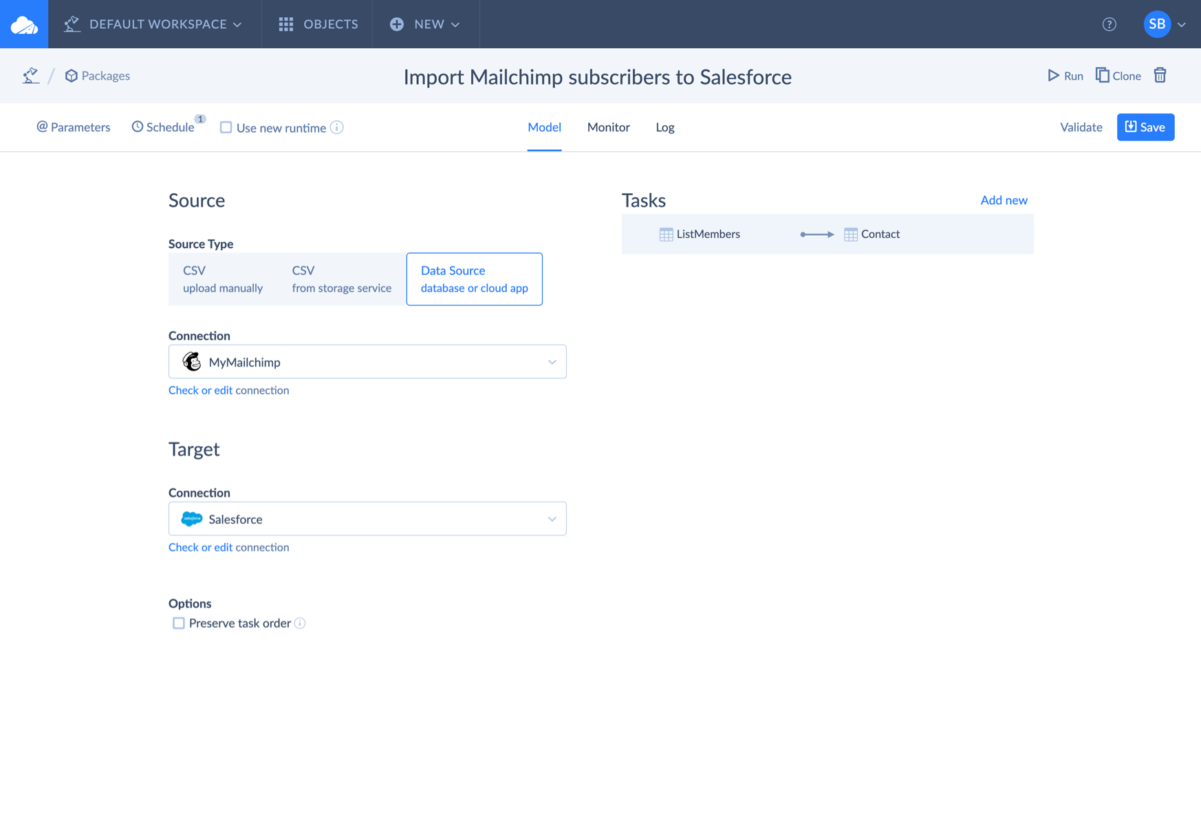 Screenshot van Skyvia ETL software.