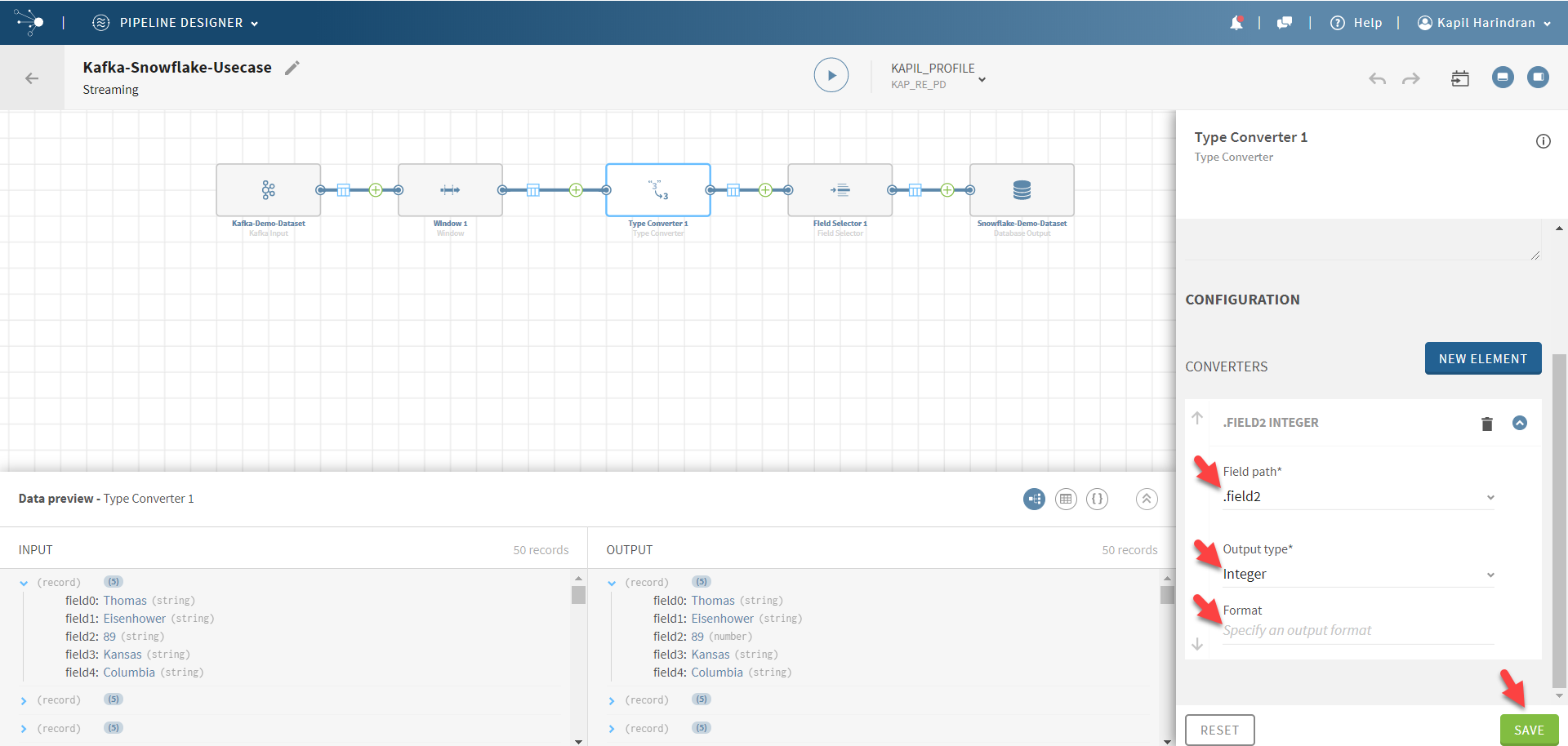 Screenshot van Talend Pipeline Designer software.