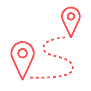 Icon met 2 locatiepins en stippellijn