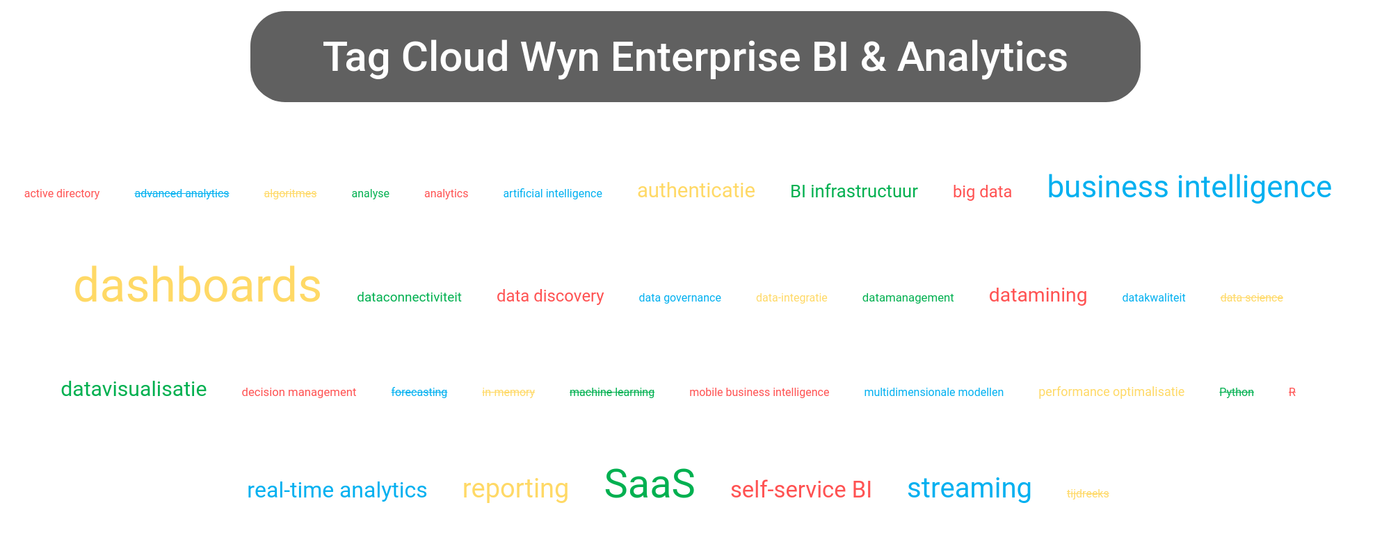 Tag cloud van Wyn Enterprise Business Intelligence tools.