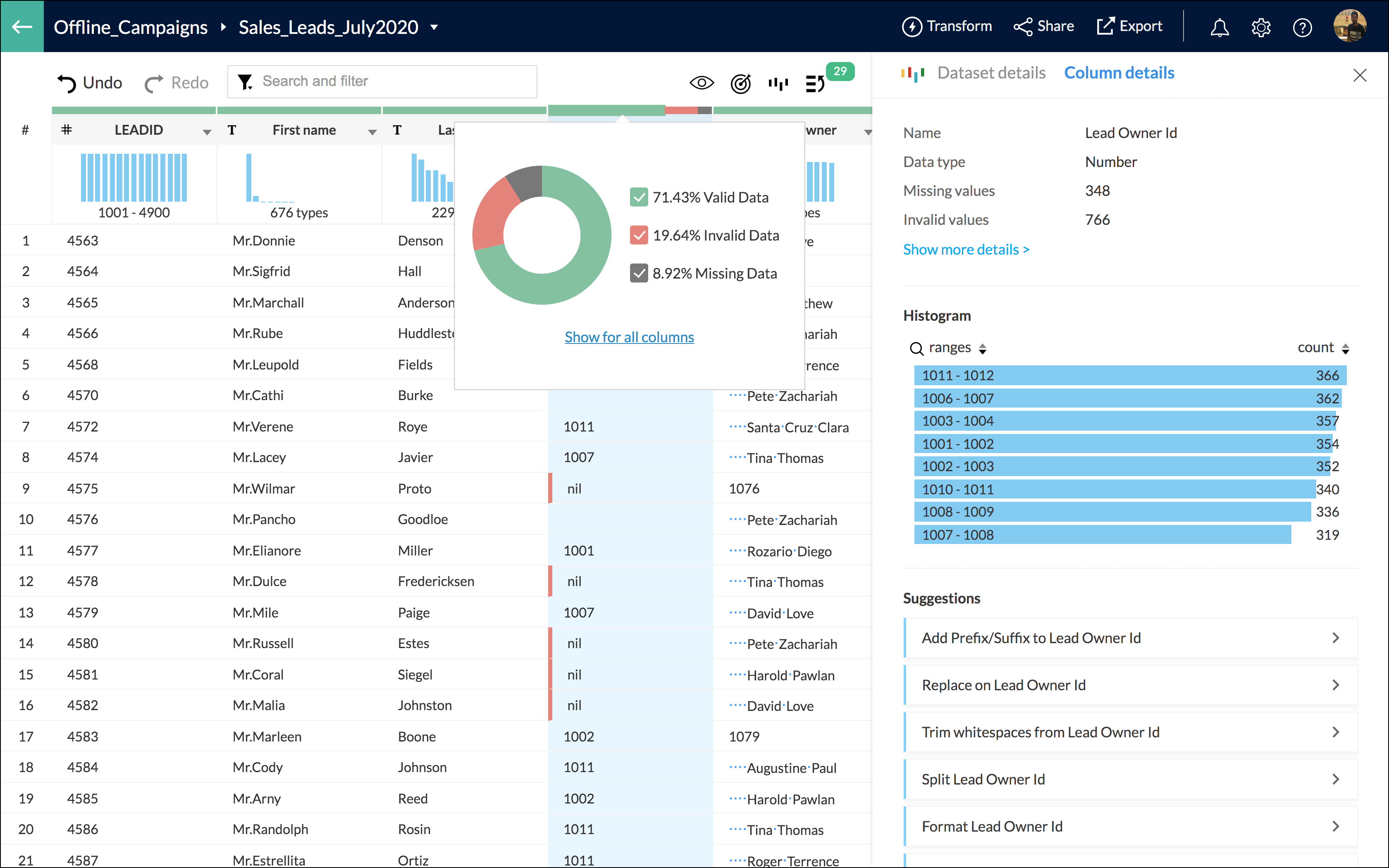 Screenshot van Zoho DataPrep software.